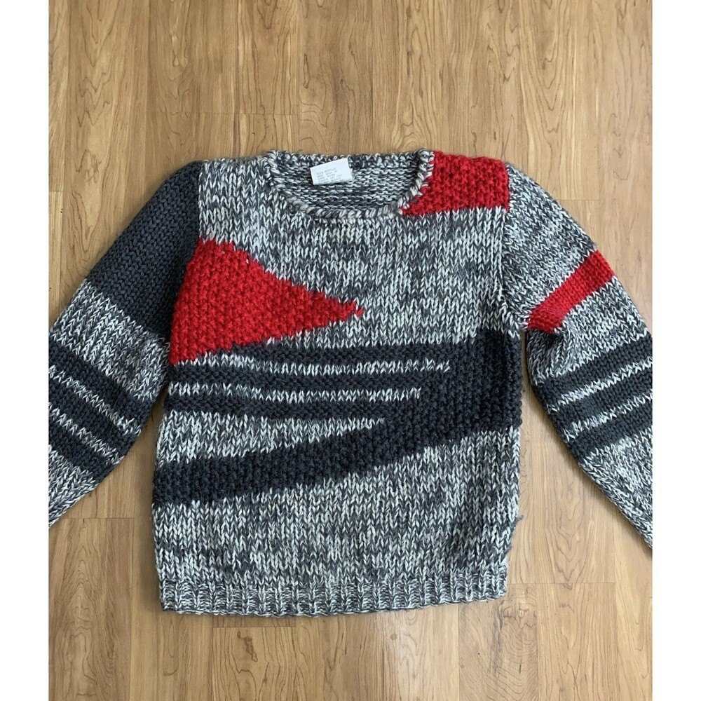 Vintage One Step Up Sweater Womens Size M Hand Knitted Abstract Pullover Gray - Picture 4 of 8